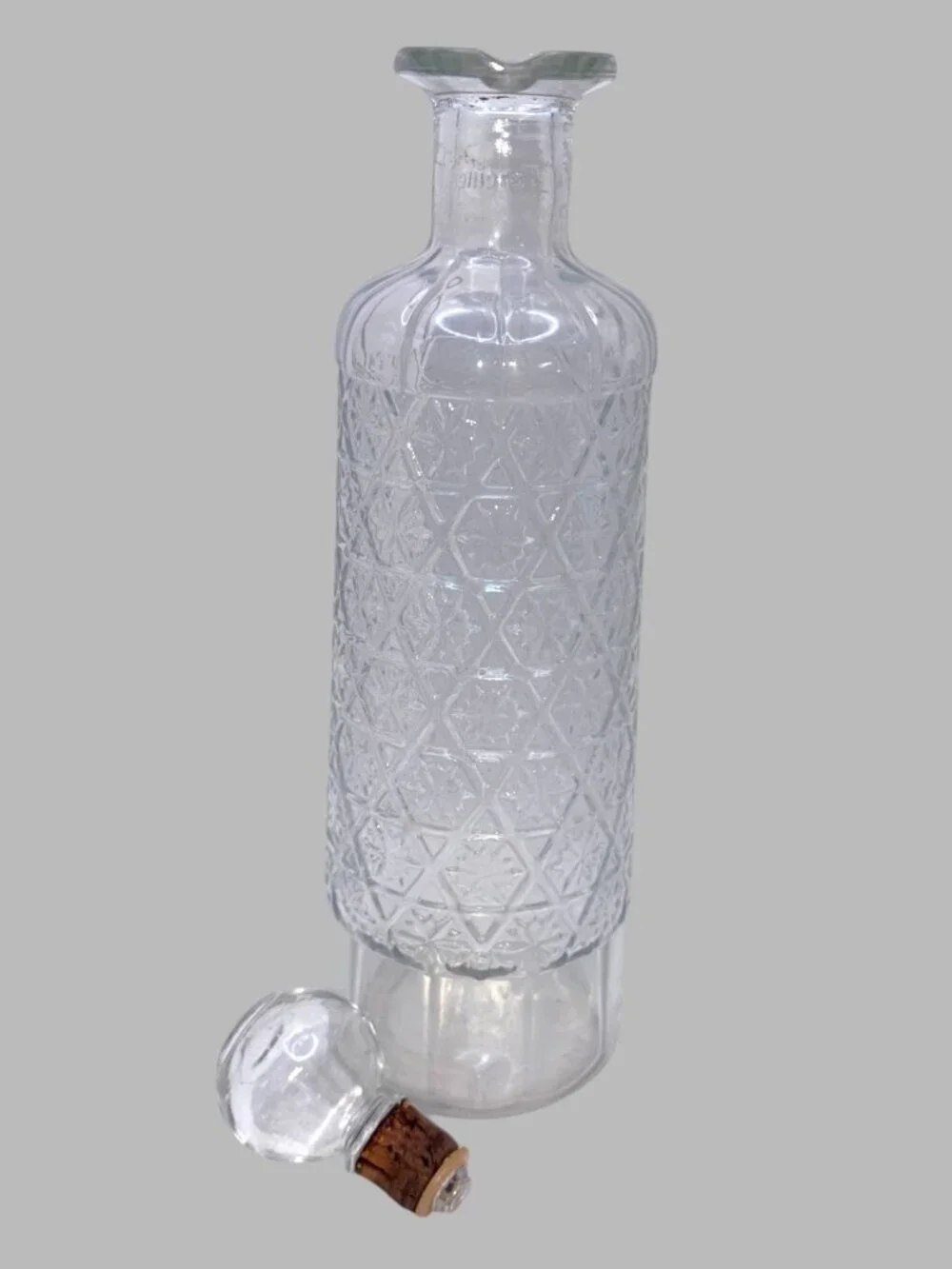 Vintage 1958 Schenley Whiskey Glass Decanter Snowflake Embossed Cork Stopper